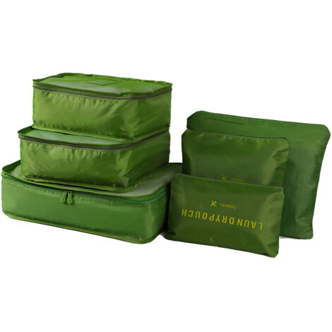 Juego de 6 cubos organizadores de equipaje, organizador de viaje duradero con neceser, color verde cielo.
