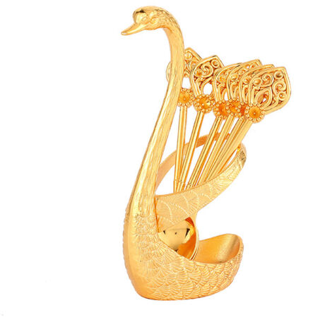 Juego de 6 cucharillas de cisne, cucharas de metal para café, postres, pasteles, ensaladas, cócteles y postres (dorado)