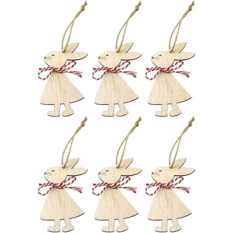

Juego de 6 decoraciones de Pascua de madera en forma de conejito de Pascua - Decoraciones de árbol de Pascua - Hogar, jardín, decoraciones de fiesta