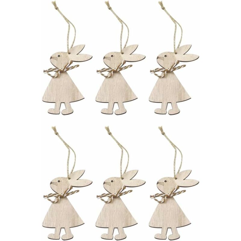 

Juego de 6 decoraciones de Pascua de madera en forma de conejito de Pascua - Decoraciones de árbol de Pascua - Hogar, jardín, decoraciones de fiesta