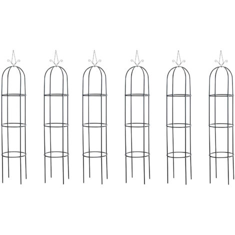Juego de 6 enrejados de jardín de metal lacado en negro 190 × Ø 38 cm estables y fáciles de plantar 100008915