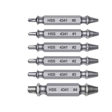 Juego de 6 extractores de tornillos/espárragos profesionales HSS 4341: kit de herramientas extractoras de tornillos con extractor de mano izquierda, broca para pernos dañados, extractor de tornillos d