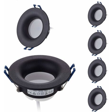 Juego de 6 Focos LED Empotrables Completos Redondo Negro con Bombillas GU10 Módulo Blanco Cálido 3000K 5W 430lm eqv. 50W IP20 Regulable, Foco empotrable Ø 68mm [Clase energética F]