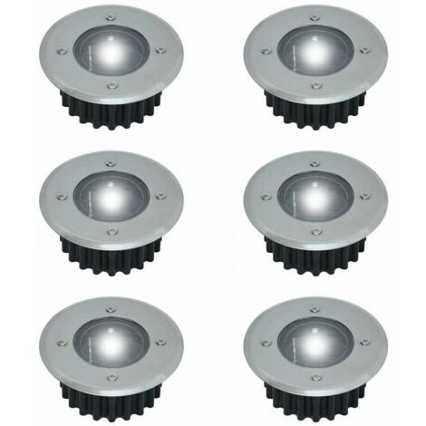 Juego de 6 focos LED solares empotrados - redondos - diámetro: 85 mm Alto: 38 mm - resistente exteriormente a la base - frontal de acero inoxidable - 6 lámparas solares - IP44