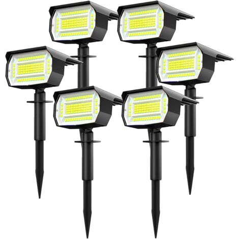 Juego de 6 focos solares para exteriores, 72 luces LED solares para exteriores, resistentes al agua IP65, ajustables con 3 modos de iluminación para jardín, patio, entrada de vehículos, camino, luz bl