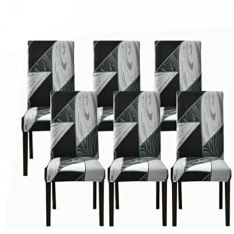 Juego de 6 fundas elásticas para sillas de comedor (estampado geométrico negro, juego de 6), fundas universales lavables, fundas fáciles de limpiar para la decoración del comedor.