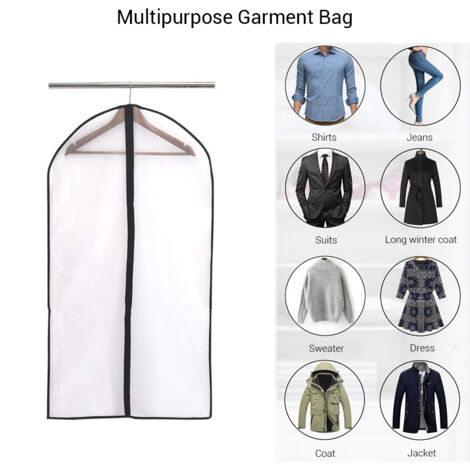 Juego de 6 fundas transparentes de PEVA para ropa, de 60x100 cm, con cremallera negra para proteger contra el polvo y los insectos.