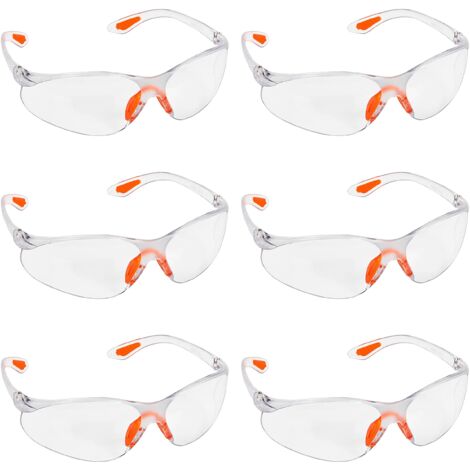 Juego de 6 gafas de seguridad transparentes - Gafas de protección con lentes de plástico, puente nasal y puntas de las patillas de goma para mayor comodidad - Gafas de protección individual (EPI) tran