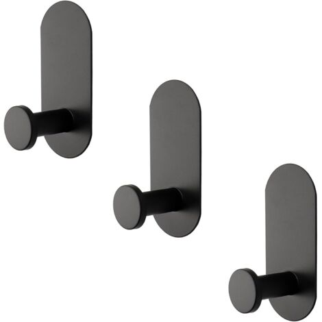 Juego de 6 ganchos adhesivos de alta resistencia para toallas/albornoces, ganchos de ducha impermeables de acero inoxidable, montaje en pared sin taladrar, aptos para baños, cocinas y oficinas (negro 
