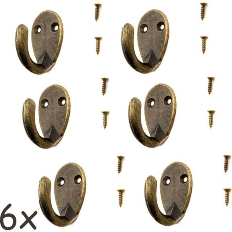 Juego de 6 ganchos antiguos para abrigos, ganchos para toallas, ganchos de hierro de latón bronce, estilo rústico vintage,  ovalado retro