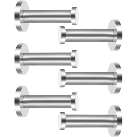 Juego de 6 ganchos de pared cilíndricos de acero inoxidable para ropa, abrigos y accesorios, 7,5 cm