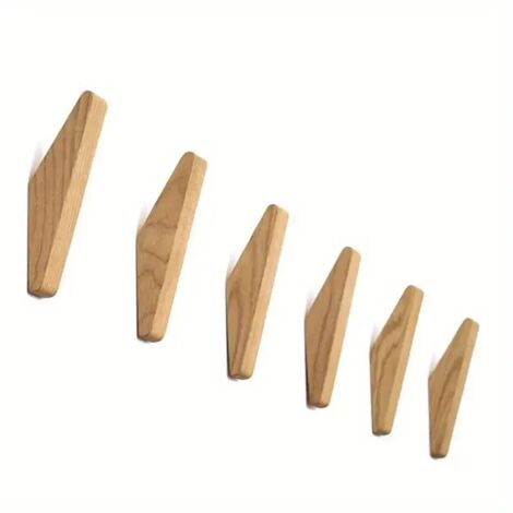 Juego de 6 ganchos de pared de roble  Perchero multifuncional  Diseño minimalista  Ideal para baño, pasillo y dormitorio