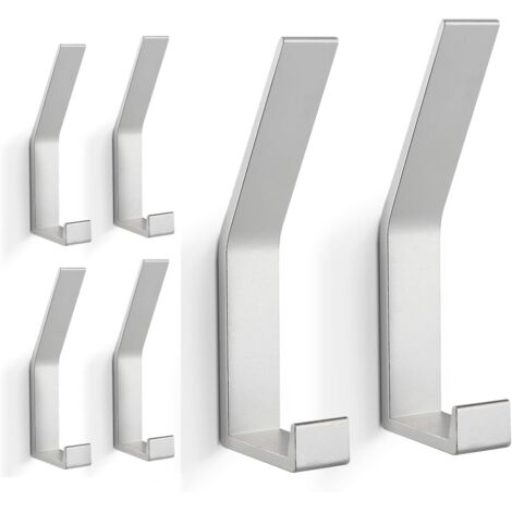 Juego de 6 ganchos de pared modernos para chaquetas, abrigos, ropa, bufandas, bolsos, etc. (plateados)