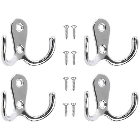 Juego de 6 ganchos dobles de metal con tornillos para colgar ropa, sombreros, toallas, llaves, utensilios de cocina, para sala de estar, dormitorio, baño, cocina (plateado)