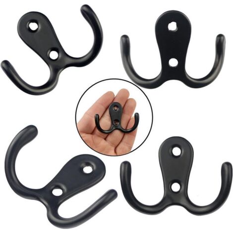 Juego de 6 ganchos dobles de pared para dormitorio, baño y cocina, para colgar sombreros, ropa y toallas, color negro.