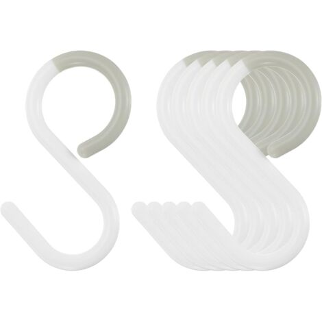 Juego de 6 ganchos en forma de S de plástico blanco.