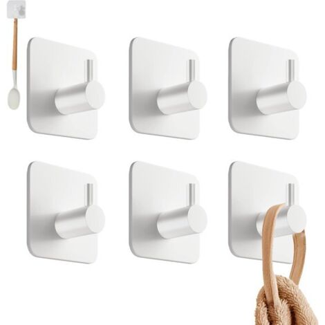 Juego de 6 ganchos: ganchos para toallas, ganchos adhesivos para albornoces, ganchos de pared adhesivos resistentes, ganchos autoadhesivos, ganchos de pared, ganchos de acero inoxidable impermeables, 