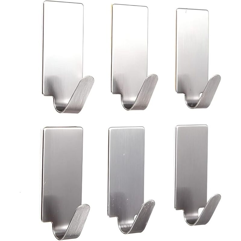 Juego de 6 ganchos sin taladrar de acero inoxidable, toallero, toallero, toallero, gancho para pegar en el baño o la cocina, ganchos de pared