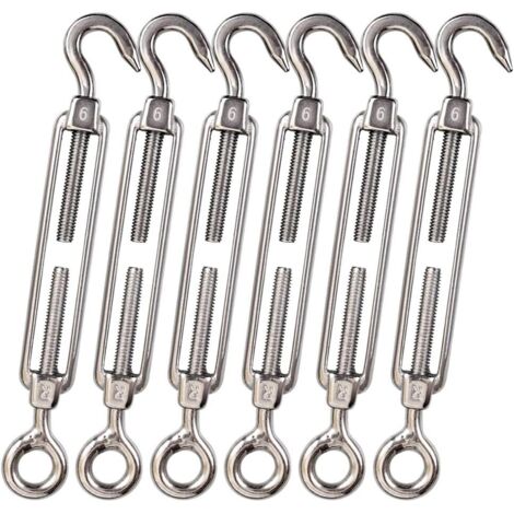 Juego de 6 ganchos y ojales M6/C a O de acero inoxidable 304 para tensar cables de alta resistencia para instalación de carpas para parasol, a prueba de óxido