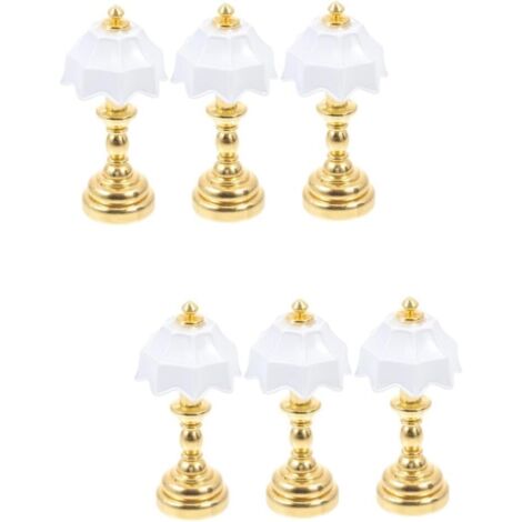 Juego de 6 lámparas de mesa, de pie, decorativas y para casa de muñecas: mini lámparas de pie y mini lámparas de aceite de hierro forjado.