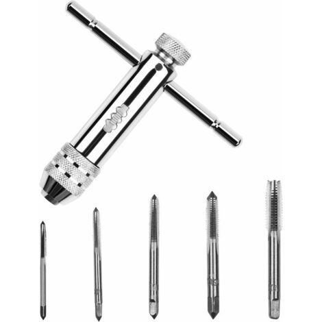 Juego de 6 llaves de macho con mango en T y carraca, llave de macho ajustable, rosca M3-M8, llave de macho reversible con 5 llaves de macho para zurdos, kit de herramientas manuales