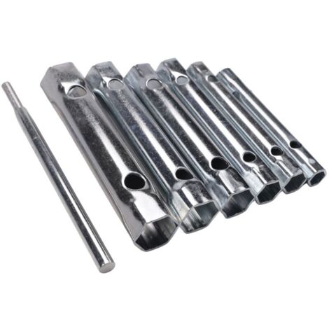 Juego de 6 llaves tubulares métricas de 8-19 mm con extremo doble de acero moleteado para reparación de tuberías automotrices.