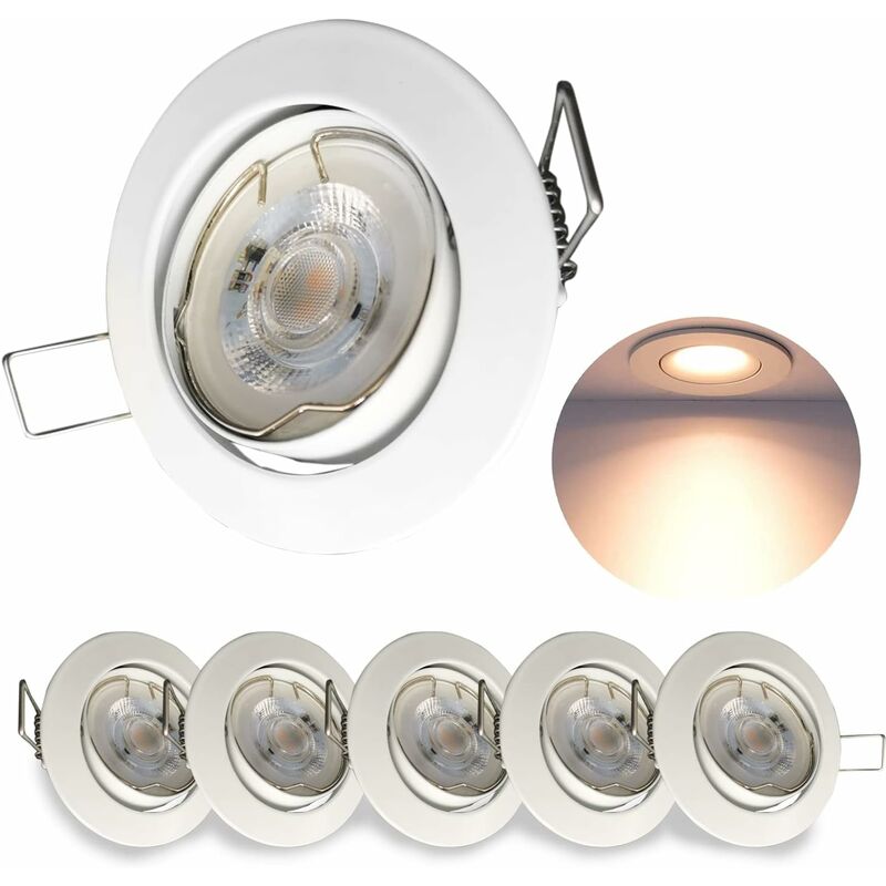 

Juego de 6 luces LED Empotradas, Lámpara de Techo LED Empotrable Ajustable GU10, 6 tableros LED de 5W 345 lumen ,2700K Foco Empotrado blanco - Blanc