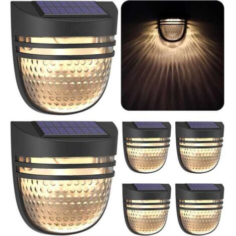 Juego de 6 luces solares para exteriores, luces solares impermeables para cercas con modo pulsante/constante, luces solares para pared, luces para jardín.
