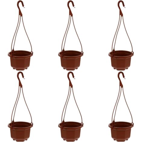 Juego de 6 macetas colgantes de plástico con cestas de cadena, ideales para plantas y flores de interior. (15 x 13,5 x 9 cm)