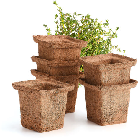Juego de 6 macetas de fibra de coco para semilleros – macetas biodegradables para jardinería y germinación de semillas, 6 cm/10 cm/9 cm, marrón