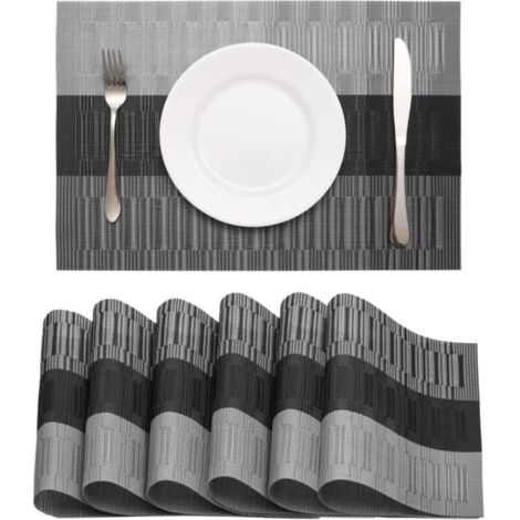 Juego de 6 manteles individuales de PVC lavables, modernos, resistentes al calor y antideslizantes, para cocina y comedor, 45 x 30 cm (degradado gris plata).