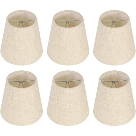 Juego de 6 pantallas pequeñas de arpillera con clip para lámpara de mesa y de pie, estilo candelabro nórdico, beige, 8,9 x 14 x 13 cm