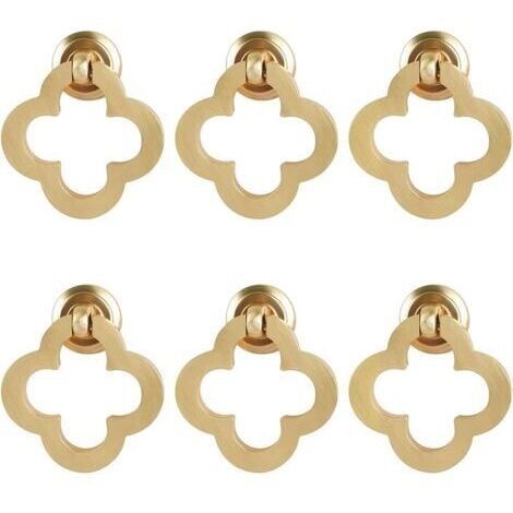 Juego de 6 pomos de aleación de oro y bronce para cajones de cocina, armarios, alacenas y tiradores de muebles (6 piezas, trébol de 4 hojas, con tornillos).