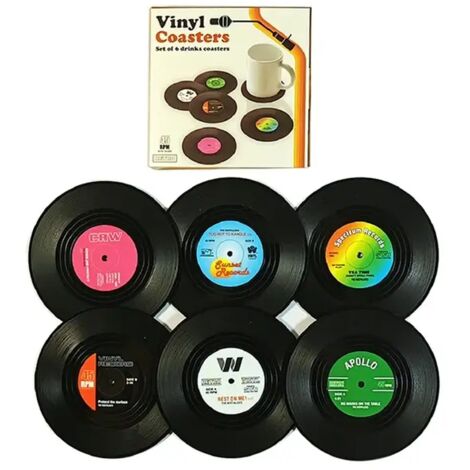 Juego de 6 posavasos de vinilo para discos, tapete aislante térmico para tazas de café retro, tapete redondo, tapete para tazas, tapete de mesa.