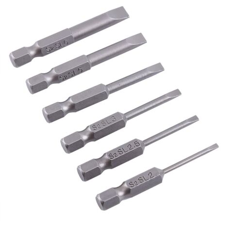 Juego de 6 puntas magnéticas para destornillador, 50 mm (2,0-6,0 mm), accionamiento de 1/4", puntas de extensión de cabeza ranurada con vástago hexagonal para destornilladores, brocas y taladros.
