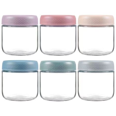Juego de 6 recipientes de avena de 350 ml con tapas, tarros de vidrio con tapas herméticas, recipientes de vidrio para almacenar alimentos.