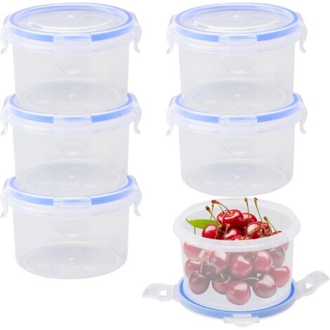 Juego de 6 recipientes redondos de 300 ml con tapa, herméticos y a prueba de fugas. Estos pequeños recipientes de plástico también se pueden usar para congelar alimentos o para almacenar en la cocina.