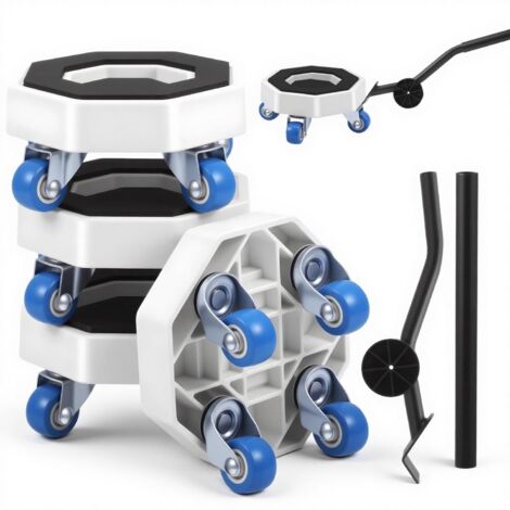 Juego de 6 ruedas para muebles que incluye 4 ruedas de alta resistencia, 1 elevador de muebles y 1 pértiga telescópica de 360°. Ruedas pequeñas con ranuras para facilitar el movimiento de muebles con 