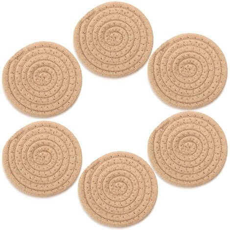 Juego De 6 Salvamanteles De Hilo De Algodón Con Soporte De Almacenamiento - Blanco - Redondos Trenzados Diámetro 11 Cm Gris Oscuro MINKUROW