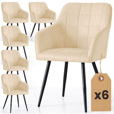 Juego de 6 sillas acolchadas con costuras cuadradas LUXANO Beige patas negras