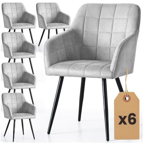 Juego de 6 sillas acolchadas con costuras cuadradas LUXANO Gris patas negras