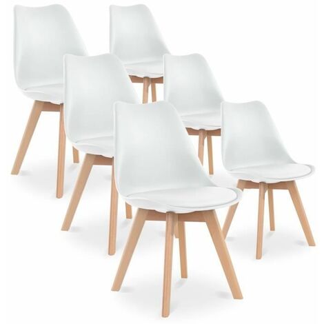 Juego de 6 sillas - Blanco - Escandinavo - Base de madera