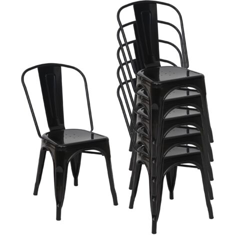 Juego de 6 sillas comedor cocina bistro apilables metal diseño industrial en metal negro 040000701