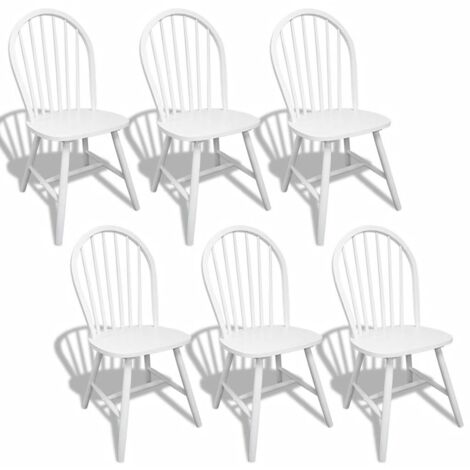 Juego de 6 sillas de cocina comedor diseño clásico madera maciza de caucho blanco CDS022152