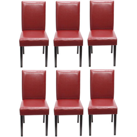 Juego de 6 sillas de cocina comedor en cuero rojo patas de madera oscura diseño moderno 040001939