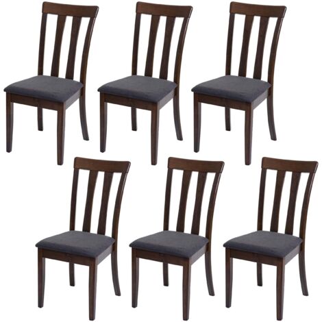Juego de 6 sillas de cocina comedor en tela gris oscuro y madera maciza oscura 040001964