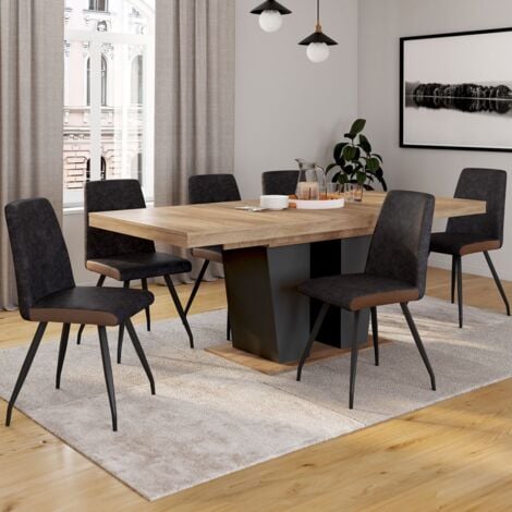 IDMARKET Juego de 6 sillas de comedor ADA grises con ribete marrón y patas de araña