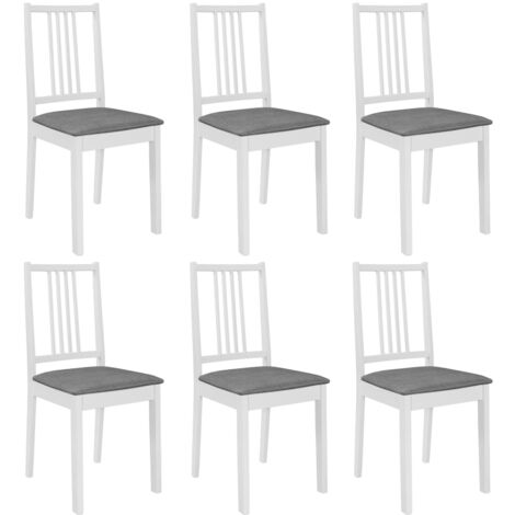 Juego de 6 sillas de comedor/cocina con cojines blancas madera maciza CDS022954