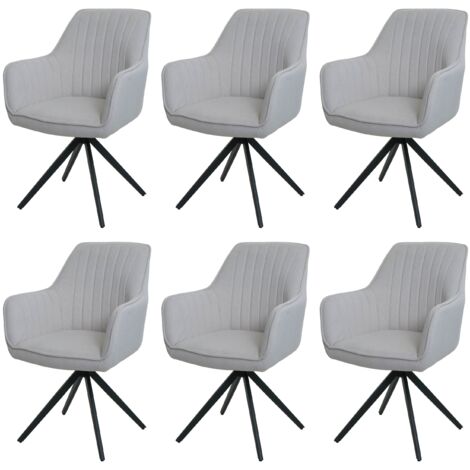 Juego de 6 sillas de comedor con brazos giratorios y estructura trípode de tela color crema 040007746