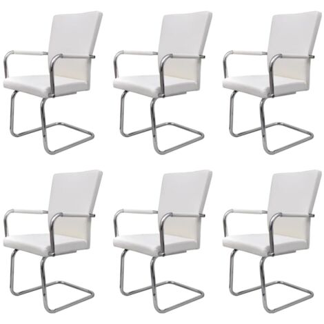 Juego de 6 sillas de comedor con reposabrazos de PVC blanco y estructura de hierro DEC025470